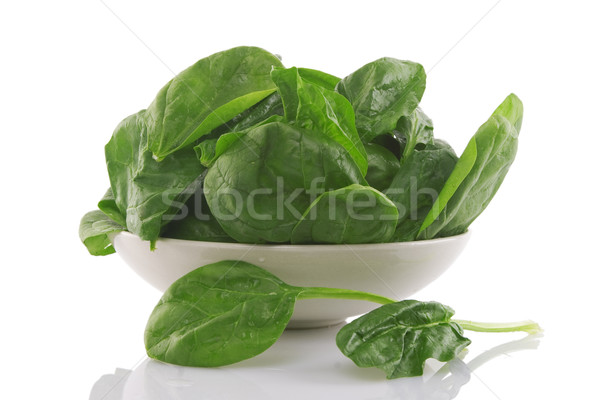 Fresche spinaci bianco ciotola fronte view Foto d'archivio © caimacanul