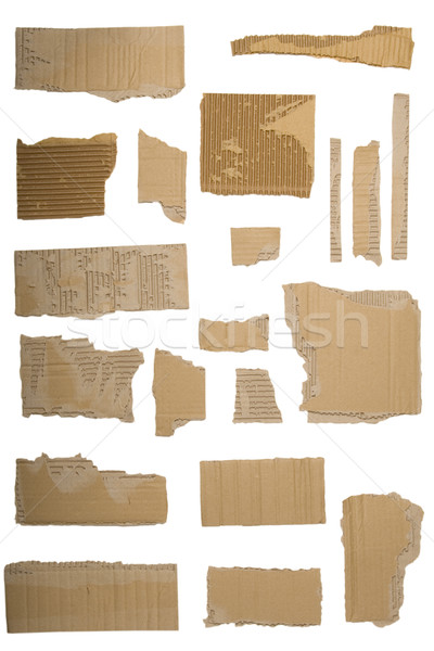 Pieces of torn brown corrugated cardboard, Isolated on White Stock photo © caimacanul