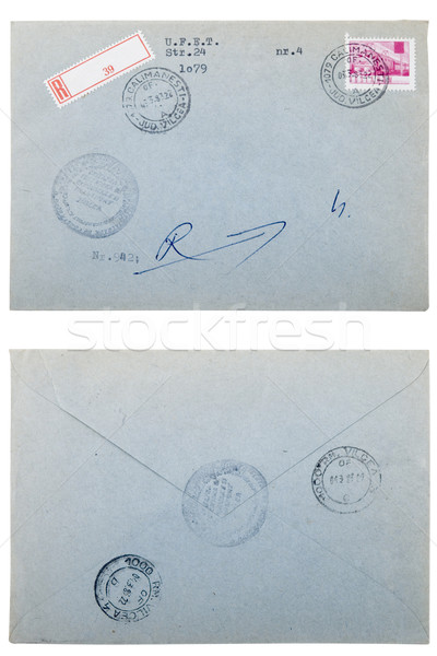 [[stock_photo]]: Vieux · enveloppe · correspondance · bleu · vintage · symbole