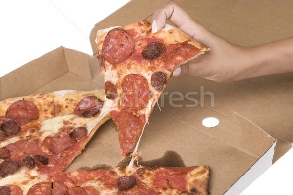 Stock photo: spicy pizza on carboard box