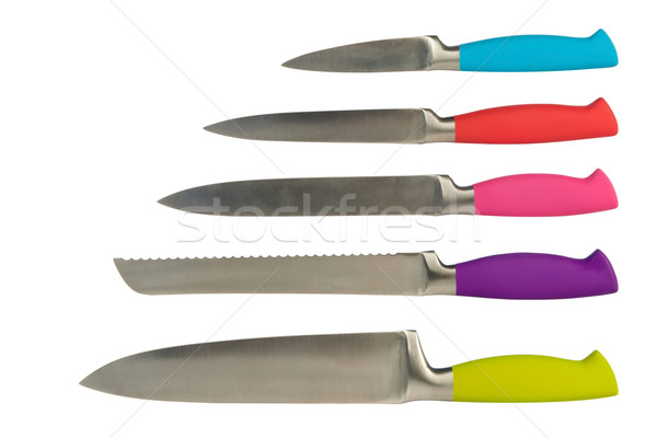 Conjunto cinco facas cozinha isolado branco Foto stock © caimacanul