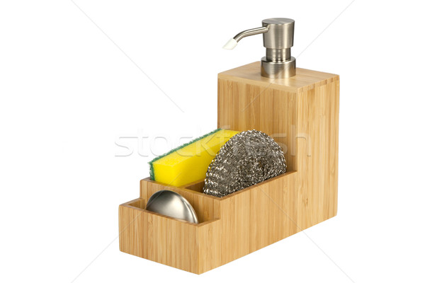 Schotel zeep fles spons houten witte Stockfoto © caimacanul