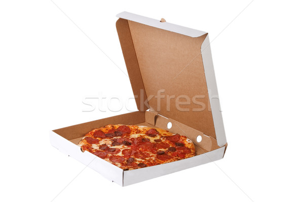 Stok fotoğraf: Taze · pizza · açmak · kutu · yalıtılmış · beyaz