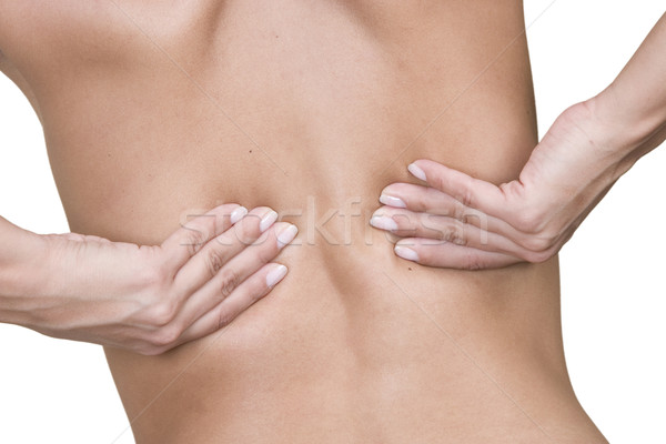 Foto stock: Mujer · bajar · dolor · de · espalda · aislado · blanco