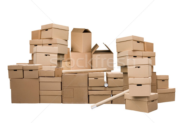 Barna különböző karton dobozok boglya fehér Stock fotó © caimacanul