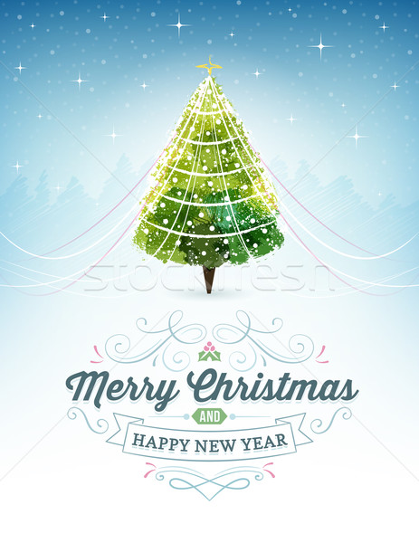 Christmas Card with a Christmas Tree at the Top and Ornaments an Stock photo © cajoer