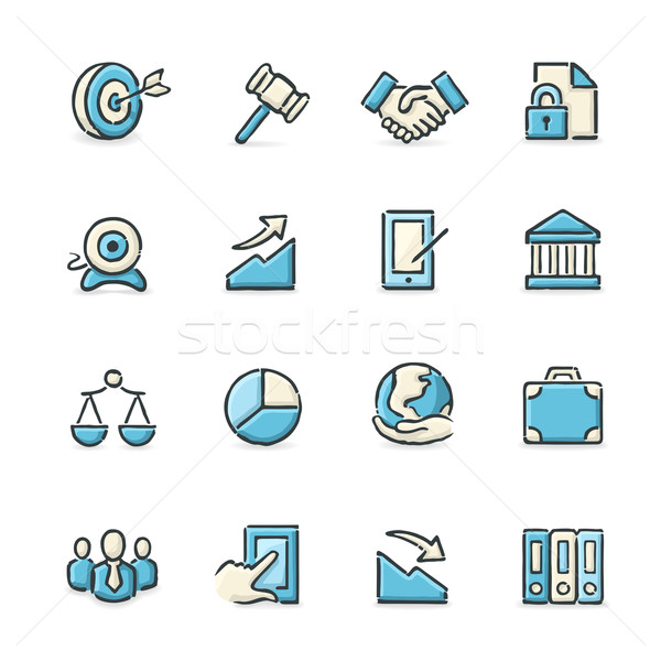Negocios iconos dibujado a mano azul beige archivo Foto stock © cajoer