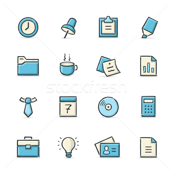 Negocios oficina iconos dibujado a mano azul beige Foto stock © cajoer