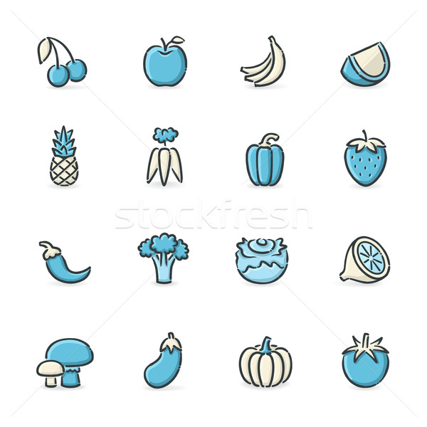 Gyümölcs zöldség ikonok kézzel rajzolt kék bézs Stock fotó © cajoer
