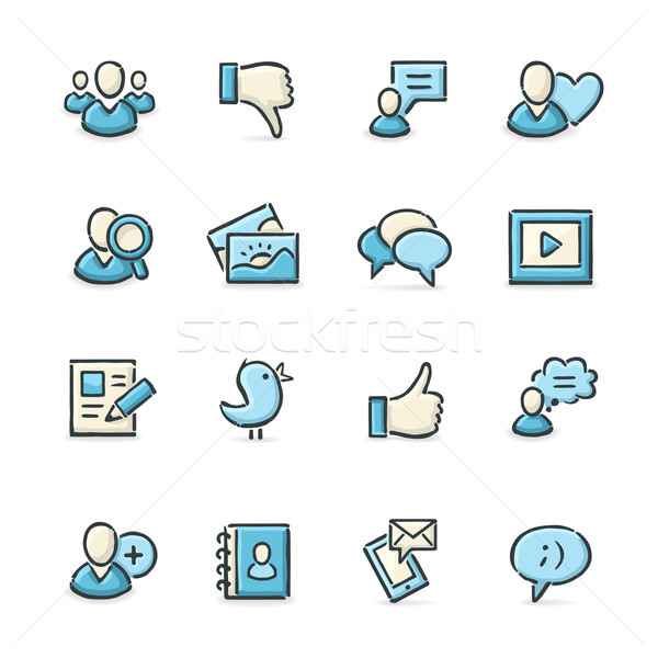 Social Media Symbole Hand gezeichnet blau beige Datei Stock foto © cajoer
