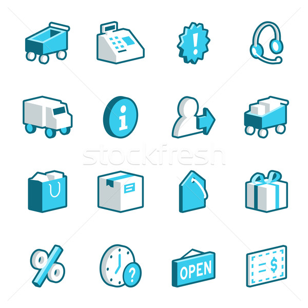 Warenkorb Symbole blau Vektor formatieren Stock foto © cajoer