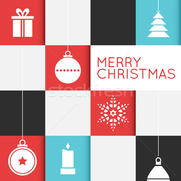 Checkered Christmas Card with Stylized Ornaments Stock photo © cajoer