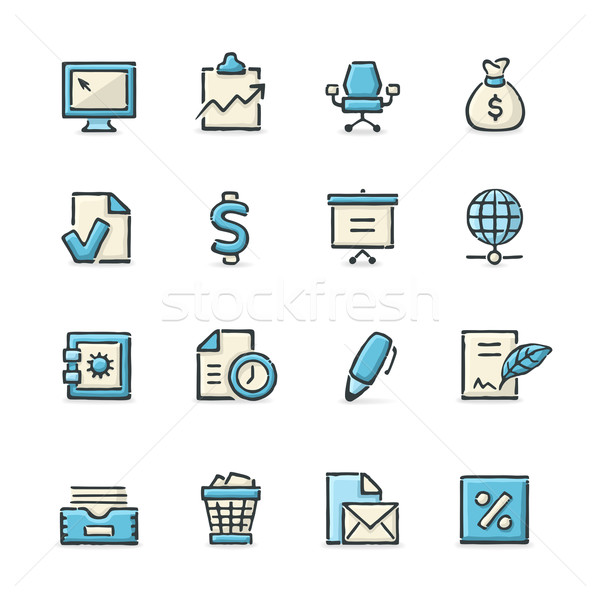 Negocios iconos dibujado a mano azul beige oficina Foto stock © cajoer