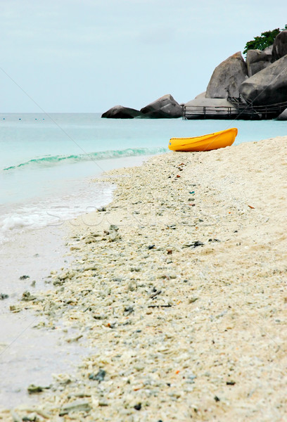 黃色 船 島 太陽 景觀 背景 商業照片 © Calek