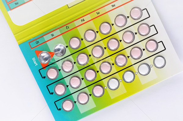 Stockfoto: Detail · geboortebeperking · pillen · medische · achtergrond · kalender