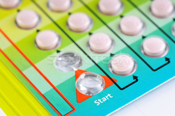 Detail geboortebeperking pillen groene Blauw vrijheid Stockfoto © Calek