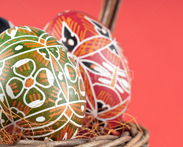 Panier osier Pâques peint oeufs design Photo stock © Calek