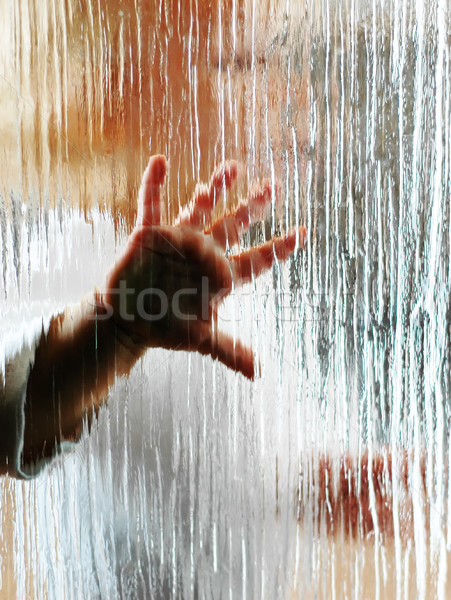 Baba kéz lenyomat kezek ablak gyermek Stock fotó © Calek