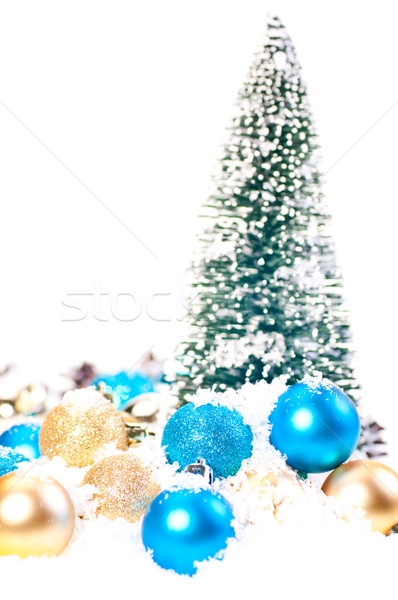 Klein kerstboom goud Blauw sneeuw Stockfoto © calvste
