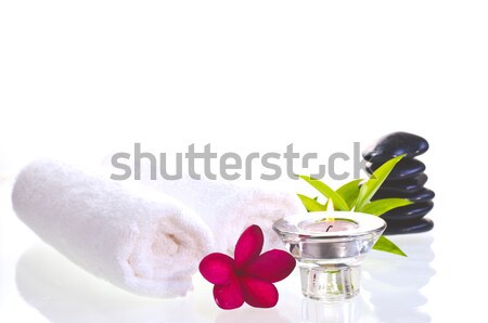 Spa concept with black zen stones and red flowers  Stock photo © calvste