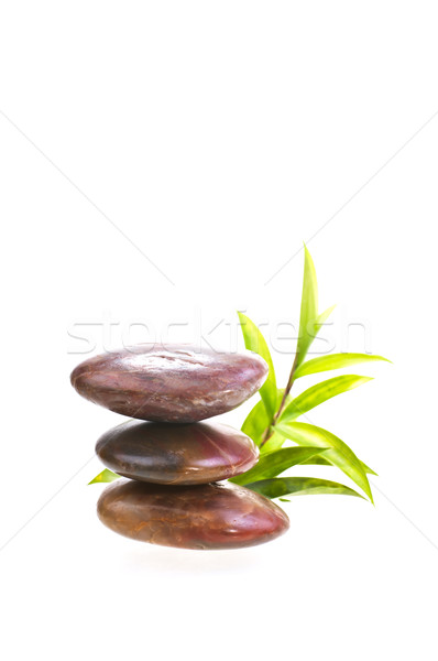 Stacked red river stones with bamboo Stock photo © calvste