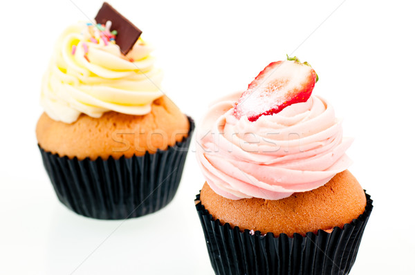 Strawberry and vanilla cupcake close up Stock photo © calvste