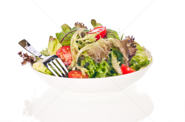 Stockfoto: Vers · tomaat · sla · salade · vork · kom