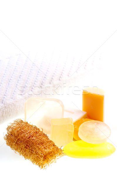 Soaps, loofah and bath towel Stock photo © calvste