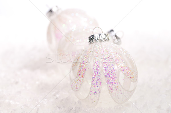 Twee witte glas christmas licht sneeuw Stockfoto © calvste