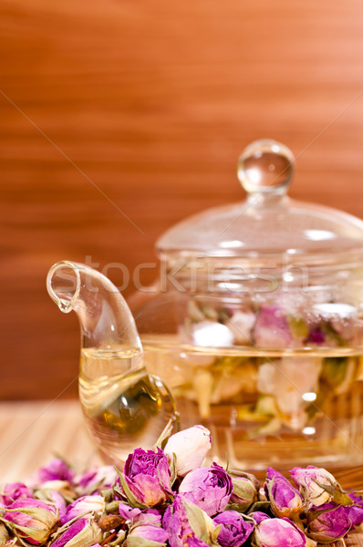 Thee glas pot bamboe Stockfoto © calvste
