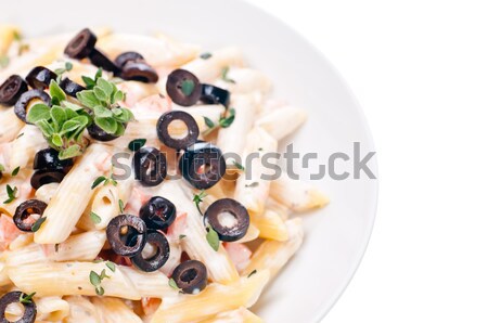 Pasta room plantaardige saus olijven Stockfoto © calvste