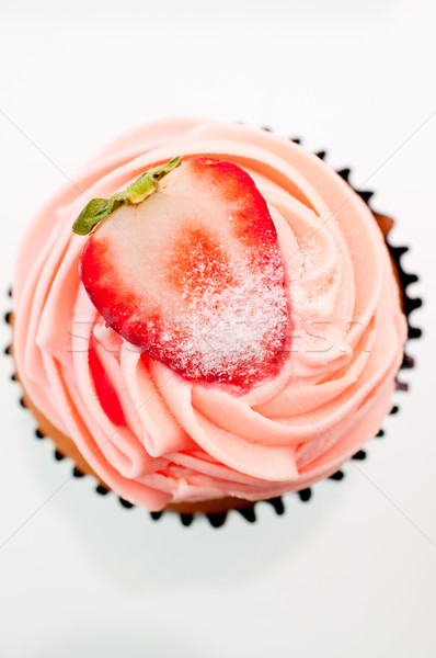Stock foto: Erdbeere · Cupcake · top · Ansicht · Essen