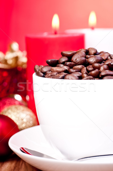 Christmas koffiebonen beker Rood decoraties Stockfoto © calvste