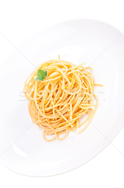 Spaghetti olijfolie ingericht vers basilicum voedsel Stockfoto © calvste