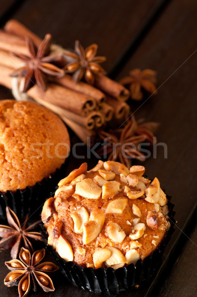 [[stock_photo]]: Acajou · écrou · muffin · épices · déjeuner · blanche