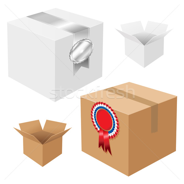 Szett dobozok jelvények izolált fehér papír Stock fotó © cammep