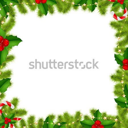 Stock fotó: Keret · ágak · arany · csillagok · bogyó · izolált