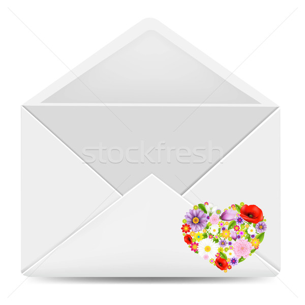 Beyaz zarf çiçekler kalp eğim Stok fotoğraf © cammep