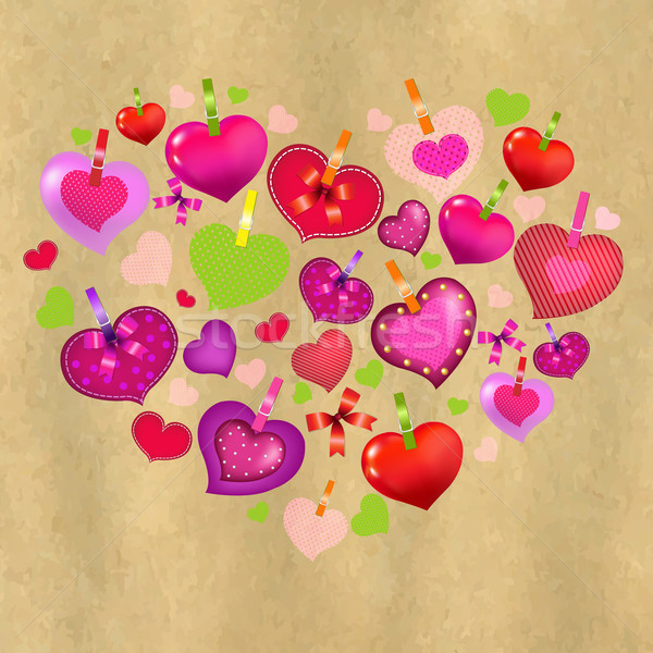 Dia dos namorados cartão colorido corações papel velho gradiente Foto stock © cammep