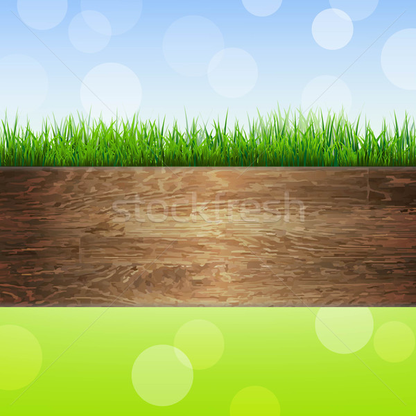 Wooden Background With Grass Stock photo © cammep