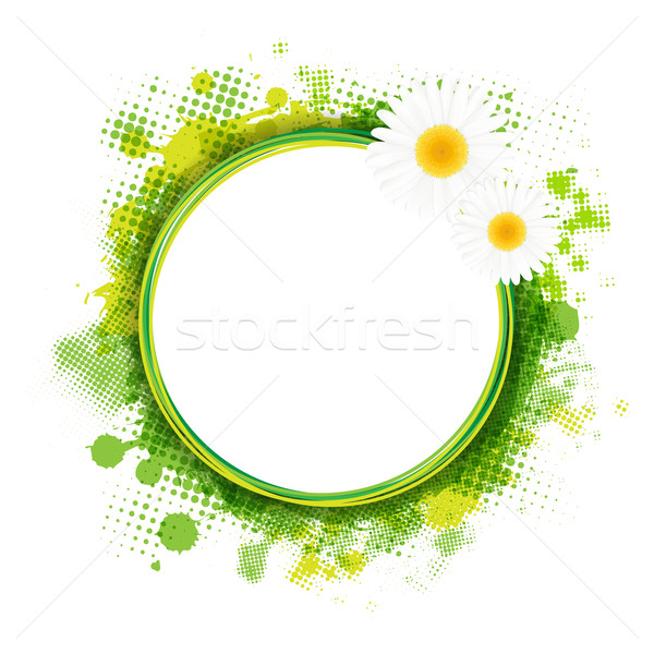 Speech Bubble With Green Blob And Camomiles Stock photo © cammep