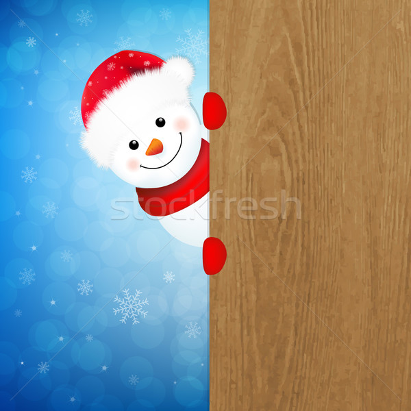 Xmas Snowman With Wood Banner Stock photo © cammep
