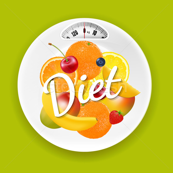 Plate With Weight Scale And Fruits Stock photo © cammep