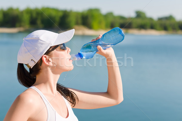 Stock foto: Sommer · Sport · passen · Frau · trinken · Wasserflasche