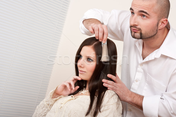 Professional hairdresser choose hair dye color at salon Stock photo © CandyboxPhoto
