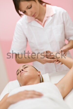 Stock photo: Young woman sleeping naked in white bed