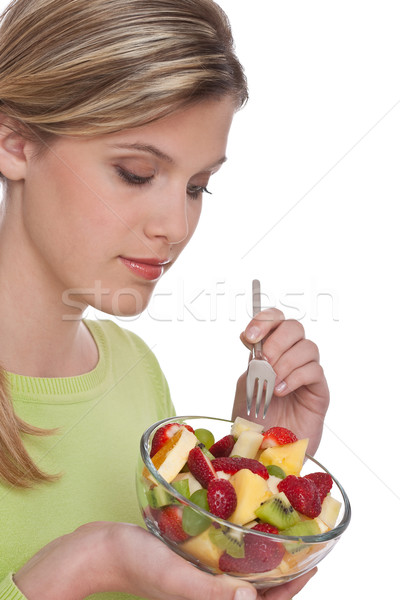 Femme salade de fruits blanche fraise [[stock_photo]] © CandyboxPhoto