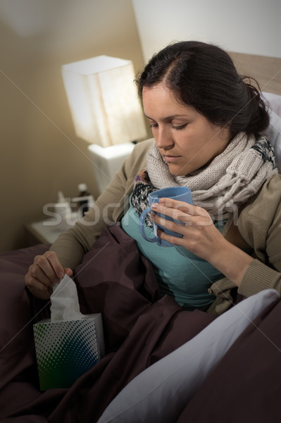 Beteg nő influenza papírzsebkendő tea hideg Stock fotó © CandyboxPhoto