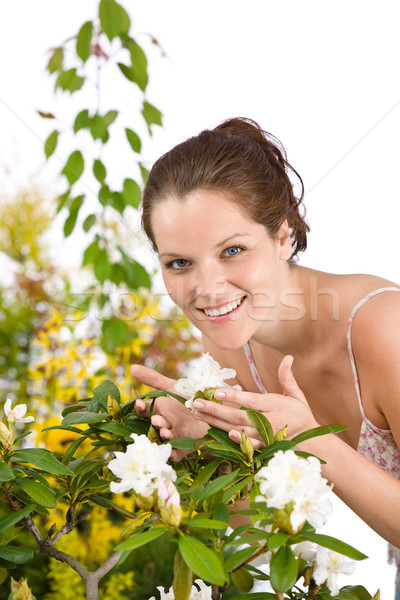 Gardening - Woman with Rhododendron flower blossom Stock photo © CandyboxPhoto