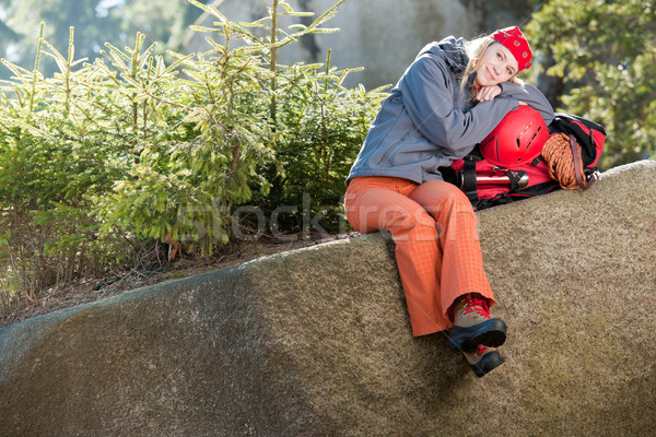 Active woman rock climbing relax with backpack Stock photo © CandyboxPhoto